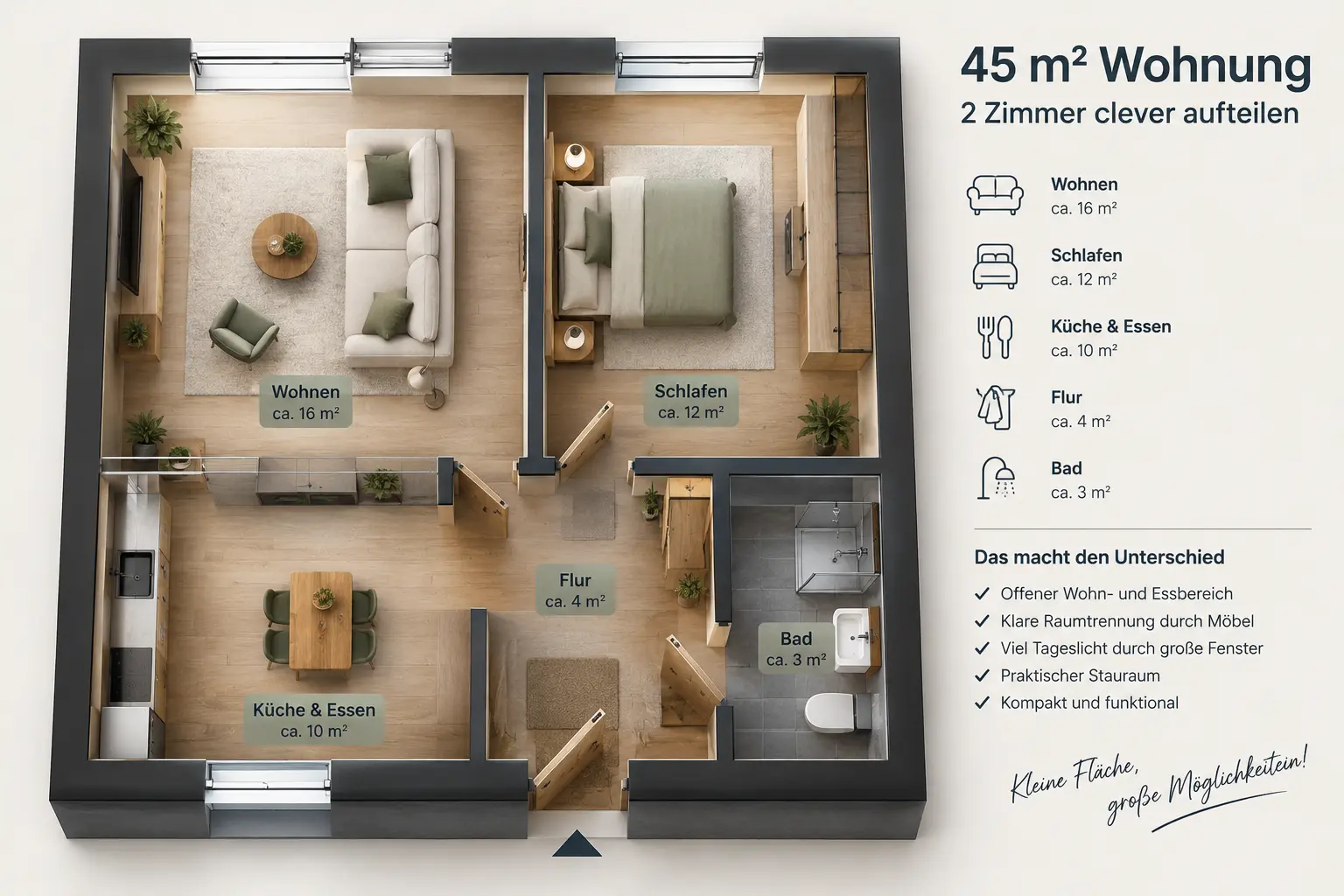 45 qm Wohnung Grundriss