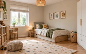 Helle, neutrale Wandfarbe als langlebige Basis in einem mitwachsenden Kinderzimmer